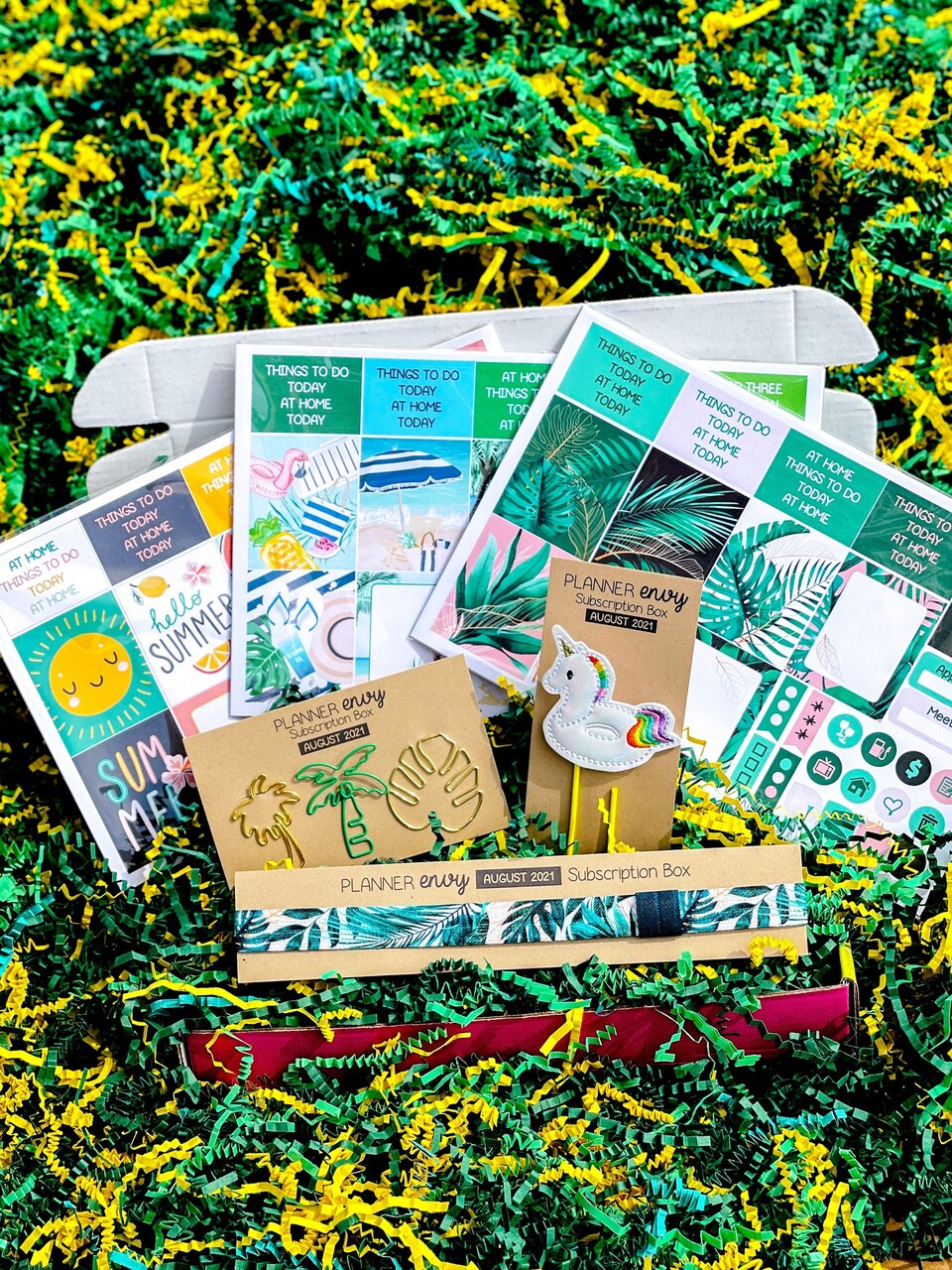 Summer Lush Tropical, Pool Days, Vacation & Summer Break Themed Box of Planner Stickers & Accessories (#SUB2021008)